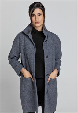 Wool Blend Grey Melange Coat by Conquista Fashion