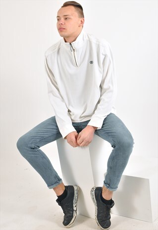 VINTAGE 1/4 ZIP SWEATSHIRT IN WHITE
