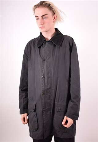 BARBOUR MENS VINTAGE WAXED COTTON JACKET XL BLACK 90S