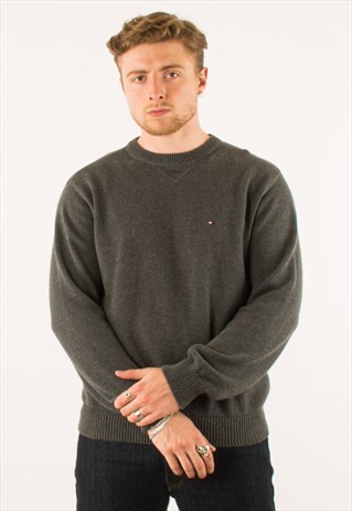 VINTAGE 90S GREY TOMMY HILFIGER KNIT SWEATER JUMPER
