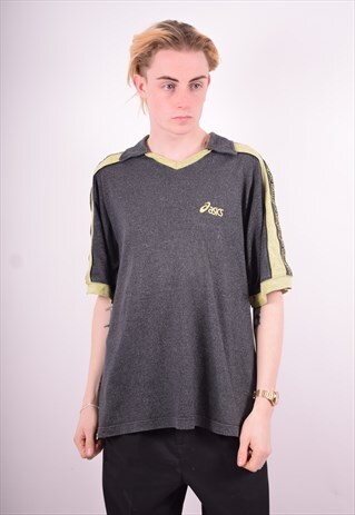 ASICS MENS VINTAGE POLO SHIRT XL GREY 90'S