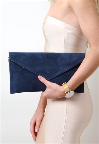 navy suede evening bag