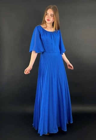 Kleemeier Hof 70's Vintage Blue Angel Sleeve Maxi Dress