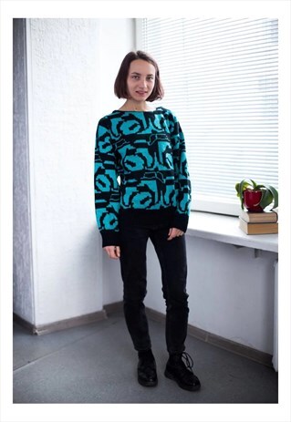 VINTAGE 80'S BLACK/EMERALD JUMPER