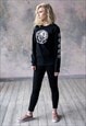 YIN YANG DRAGON LONG SLEEVE PRINT BLACK T SHIRT TEE WOMEN