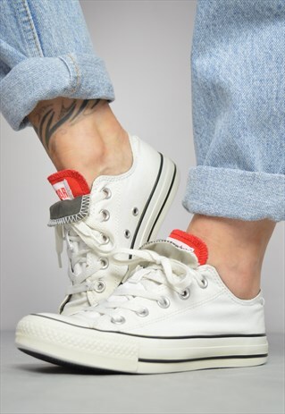 90S CONVERSE WHITE WITH RED & GREY DOUBLE TONGUE OX SHOES