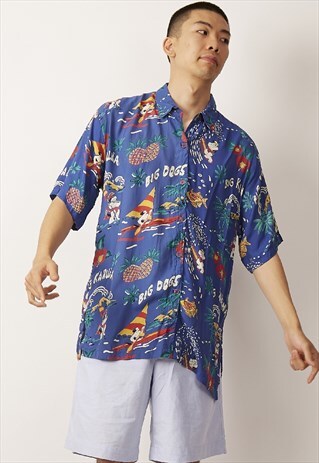 VINTAGE 80'S BIG DOGS HAVAIIAN BLUE PREMIUM PRINT SHIRT