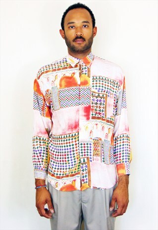 90S ITALIAN LUXURY ABSTRACT PATTERN SILK SHIRT MEDIUM
