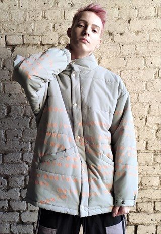 LOOSE OVERSIZE GRAFFITI PUFFER LETTER PRINT BOMBER JACKET