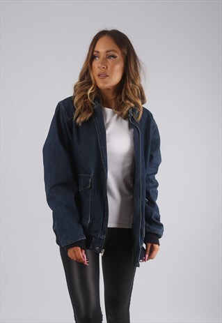 VINTAGE DENIM BOMBER JACKET OVERSIZED LINED UK 16 (D7BD)