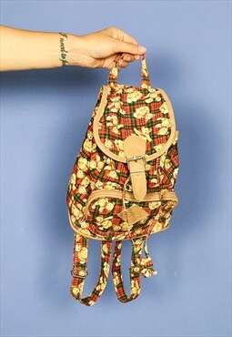 Vintage 90's Tartan Teddy Bear Mini Backpack
