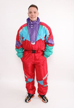 Vintage one piece ski suit, 90s multicolor snowsuit for him