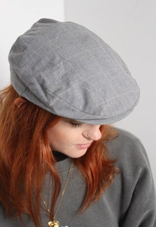 Vintage Check Flat Cap Hat Grey