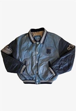 Vintage 90s Redskins Blue Leather Varsity Jacket