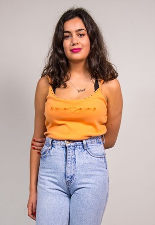 VINTAGE 90'S Y2K ORANGE HARLEY DAVIDSON CAMI VEST TOP