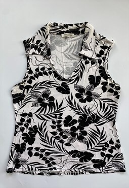 Vintage Y2K Black White Floral Sleeveless Top