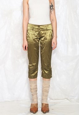 Vintage Y2K Capri Pants in Green Satin
