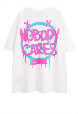 Nobody cares t-shirt Dark plan tee retro punk top in white