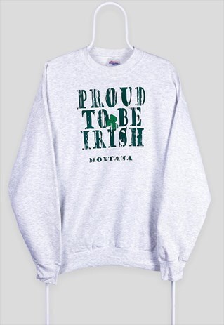 VINTAGE PROUD IRISH GREY SWEATSHIRT MONTANA AMERICAN LARGE