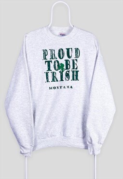 Vintage Proud Irish Grey Sweatshirt Montana American Large