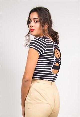 90'S VINTAGE STRIPE BOW BACK BODYSUIT