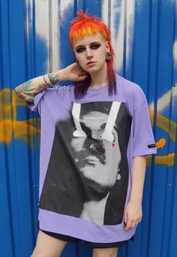 Skater girl graffiti tee WTF trippy oversized t-shirt purple