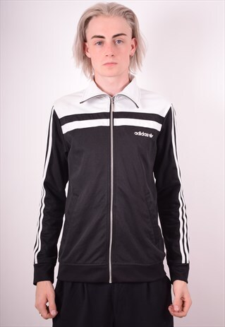 ADIDAS MENS VINTAGE TRACKSUIT TOP JACKET MEDIUM BLACK 90S