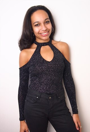 BLACK GLITTER BODYSUIT TOP