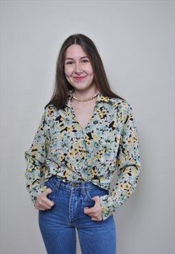 Multicolor flowers blouse, floral print vintage shirt