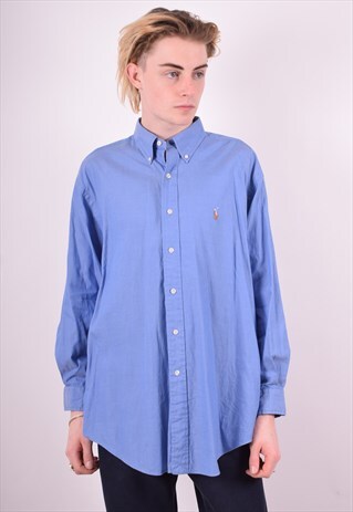 RALPH LAUREN MENS VINTAGE SHIRT LARGE BLUE 90'S