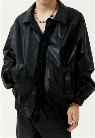 KALODIS VINTAGE LOOSE SOLID COLOR LEATHER JACKET