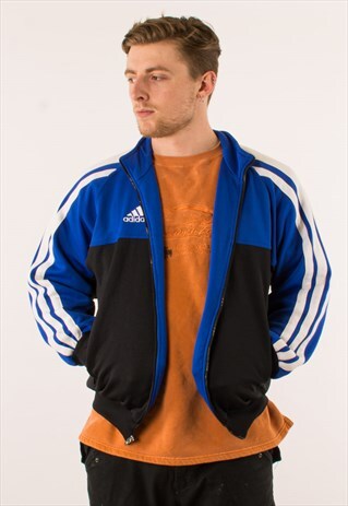 VINTAGE BLUE BLACK ADIDAS FULL ZIP TRACK TOP L