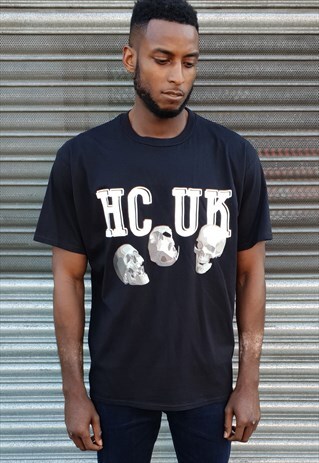 BLACK TRIPLE SKULL T-SHIRT