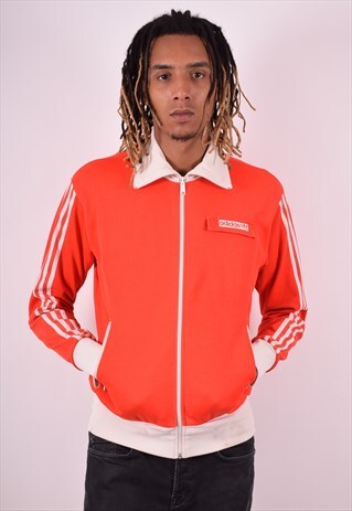 ADIDAS MENS VINTAGE TRACKSUIT TOP JACKET MEDIUM RED 90S
