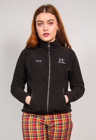 VINTAGE 90'S BLACK FLEECE EMBROIDERED JACKET