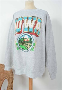 Vintage USA Iowa Sweatshirt 90s Grey Size L