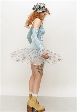 Vintage Y2K transparent mesh polka dot skirt in snow white