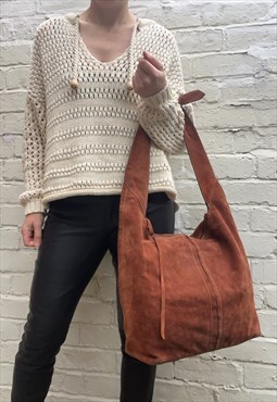 Large Brown Suede Vintage Shoulder Bag