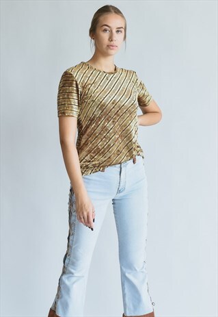VINTAGE Y2K SHORT SLEEVE VELVET STRIPE TOP HALLOWEEN