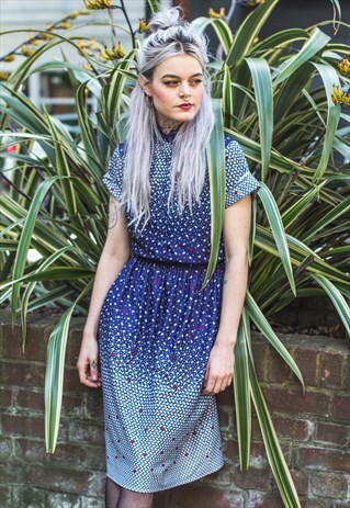 ABSTRACT PRINT BLUE SUMMER DRESS (MADE IN UK)