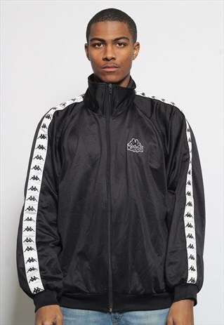 VINTAGE KAPPA TAPE LOGO TRACK TOP JACKET BLACK