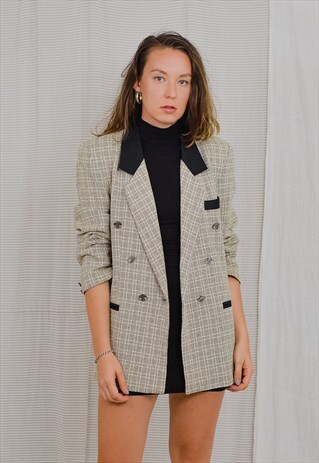80'S BLAZER VINTAGE GRAY BLACK CHECKERED RETRO JACKET XL