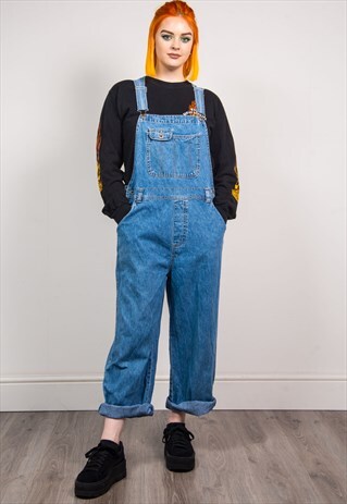 VINTAGE 90'S BLUE DENIM LONG LENGTH DUNGAREES
