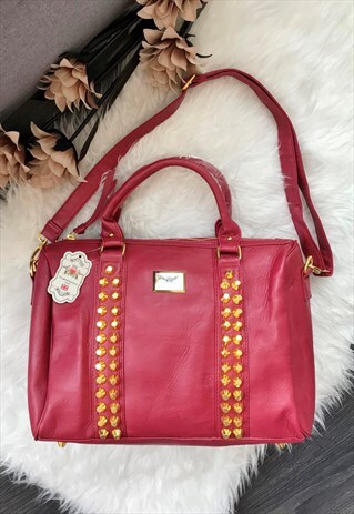 RED STUDDED BOWLING BAG / HANDBAG