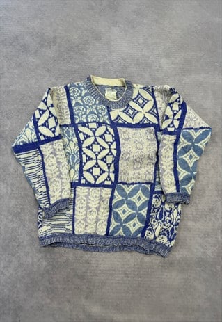 VINTAGE KNITTED JUMPER ABSTRACT PATTERNED KNIT SWEATER