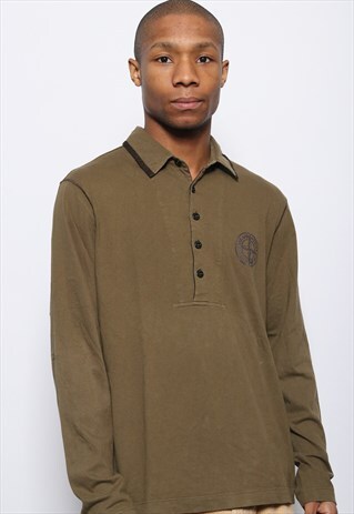 VINTAGE STONE ISLAND LOGO LONG SLEEVE POLO SHIRT GREEN
