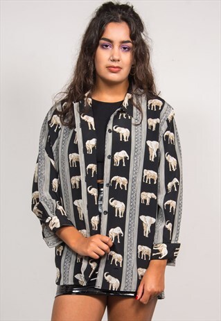 VINTAGE 90'S ELEPHANT STRIPE PRINT LONG SLEEVE SHIRT