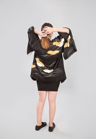 VINTAGE KIMONO JACKET YABUN IN BLACK