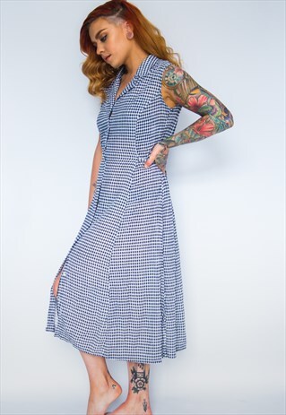 VINTAGE 90'S SUMMER GINGHAM CHECKED MIDI DRESS