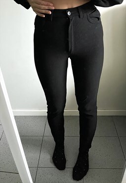 Black Stretch Skinny High Waist Minimal Leggings Pants XS